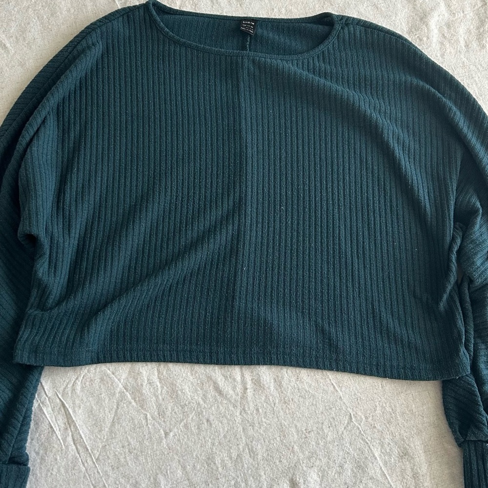 SHEIN Teal Ribbed Crop Top